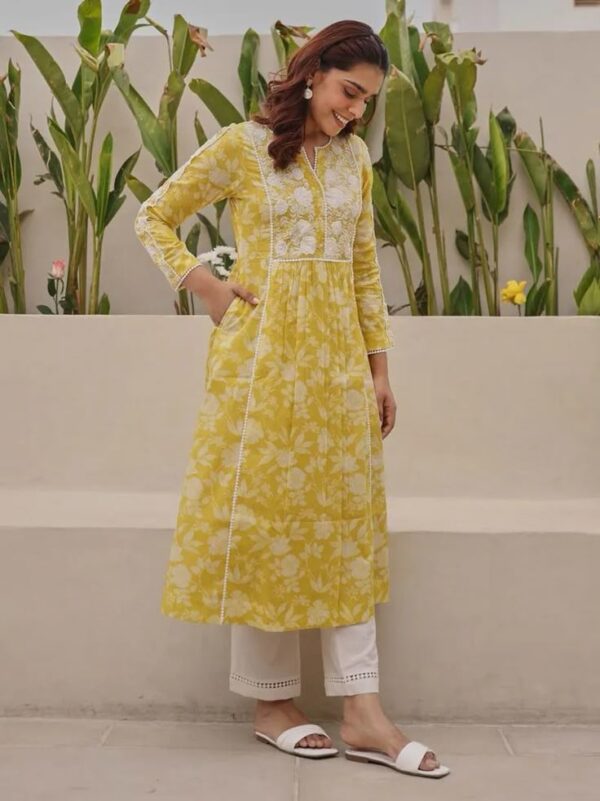 Buy Yellow Printed Cotton Embroidered Kurta _ DS5852_EKO7